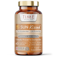 Time Health New: Sun-Kissed - Clinically Proven Tan Accelerator - Darkens Skin By Up to 2.5X - Prolongs Tan - Provides UV Protection - Made with Melaline® - Tanning Supplement - UK Made - Zero Additives