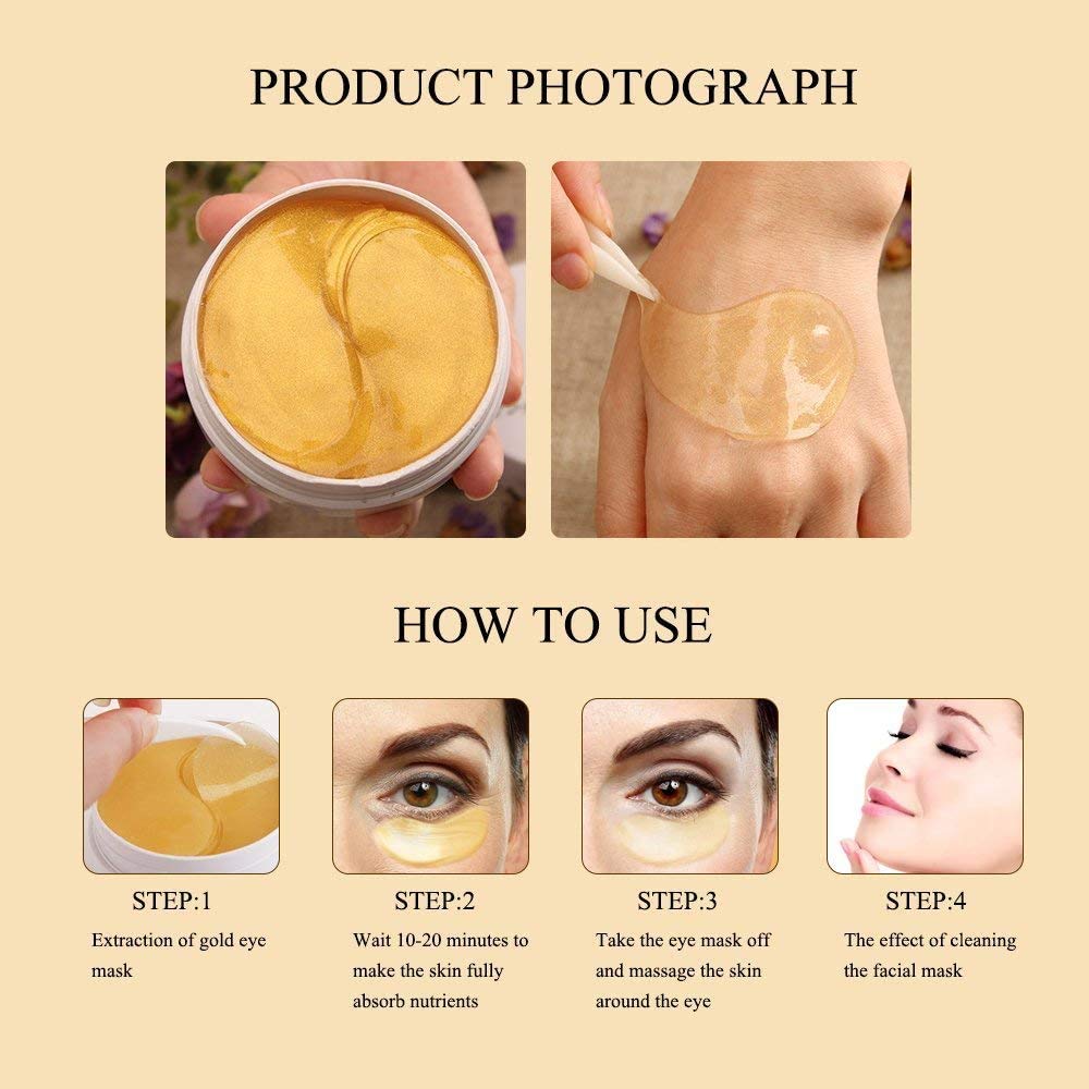 sefudun 24K Gold Under Eye Treatment Mask,Eye Masks for Dark Circles, Anti Wrinkle Treatment, Under Eye Gel Pads, Eye Mask for Puffy Eyes, Skincare, Hydrating | 60 Pieces/30 Pair