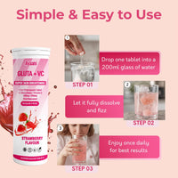 Ayaani Glow Glutathione & Vitamin C Effervescent Tablets - 500mg Each, Sugar-Free Antioxidant Drink for Skin Brightening & Glowing Skin, Strawberry Flavour, 20 Vegan Tablets