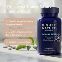 HIGHER NATURE Higher Nature Immune Plus - Vitamin C with Zinc & Black Elderberry - Immune Support Supplements - Vegetarian and Vegan Multivitamin - 180 Tablets