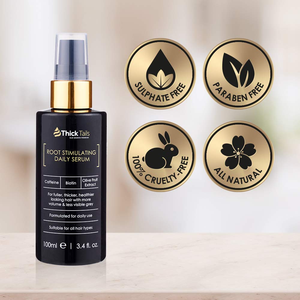 ThickTails Hair Growth Serum For Women 3.4fl.oz - for Thinning Hair Breakage Due to Menopause Stress Postpartum Recovery. Anti Loss Thickening Regrowth Treatment. Best DHT Blocker. Biotin Caffeine