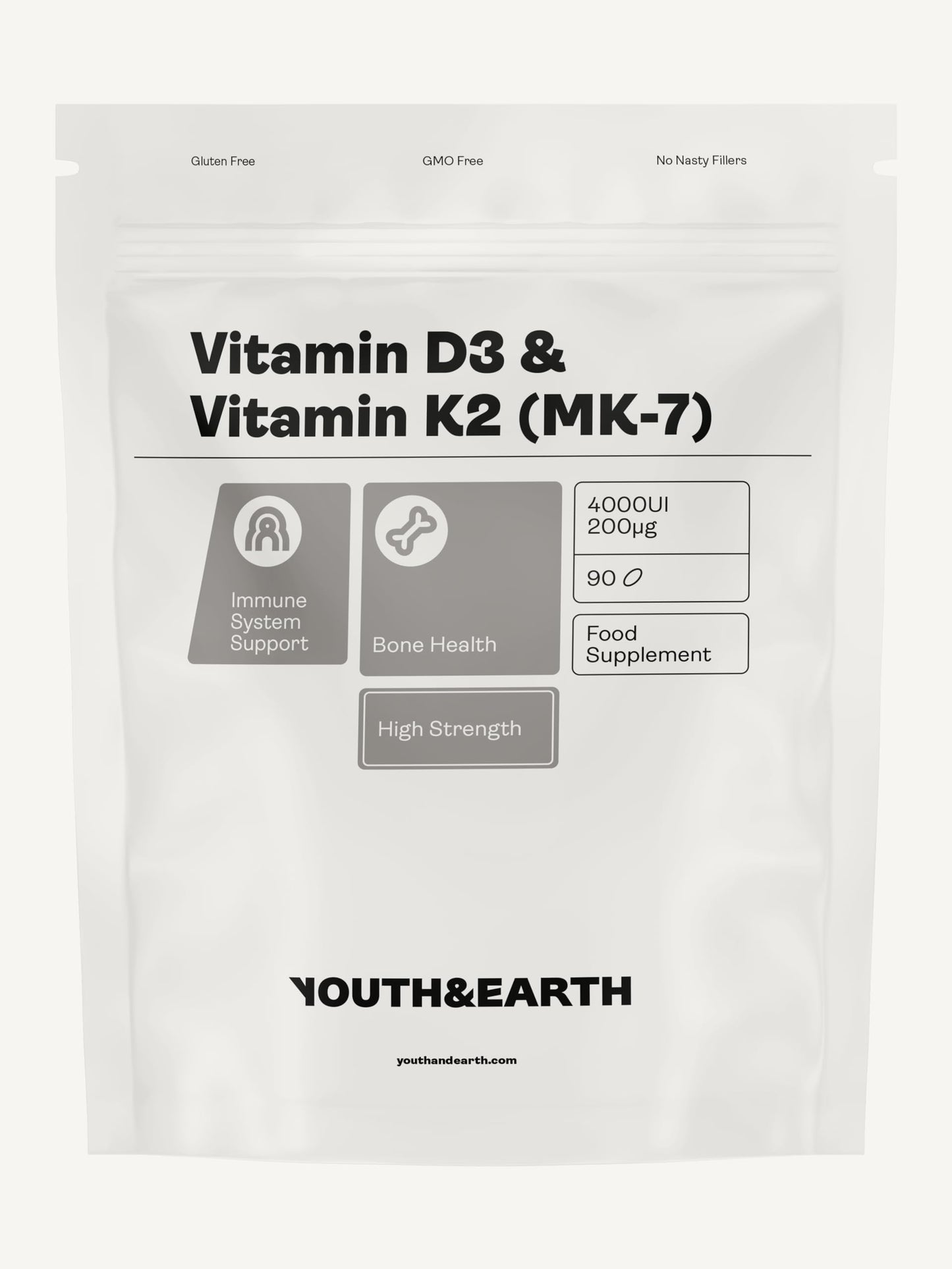 Vitamin D3 4000UI + K2 200mcg x 90 Softgels (3 Months Supply)