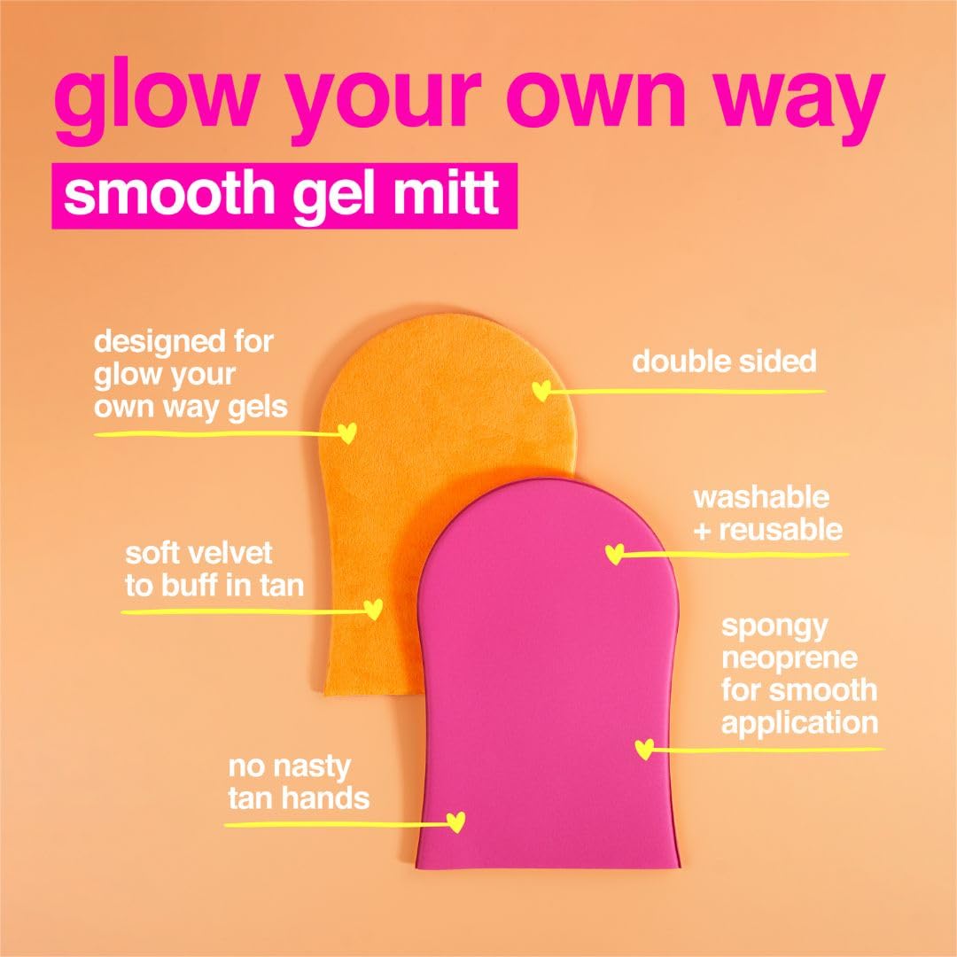 B.Tan b.tan Gel Body Self Tanning Mitt | Glow Your Own Way Smooth Fake Tanner Mitten - Express Sunless Tan Gel Applicator Glove, Streak-Free, Even Application, Double Sided, Reusable