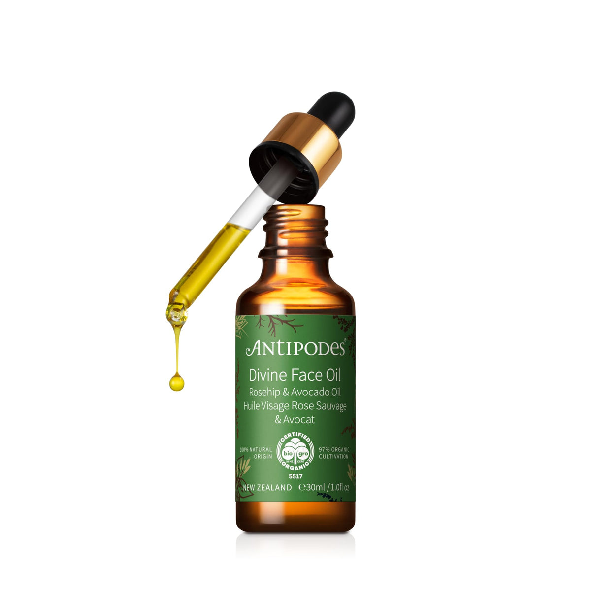 Antipodes Divine Face Oil – Nourishing Face Oil for Dry, Dull & Mature Skin – Rosehip, Avocado & Macadamia Oils – 30ml