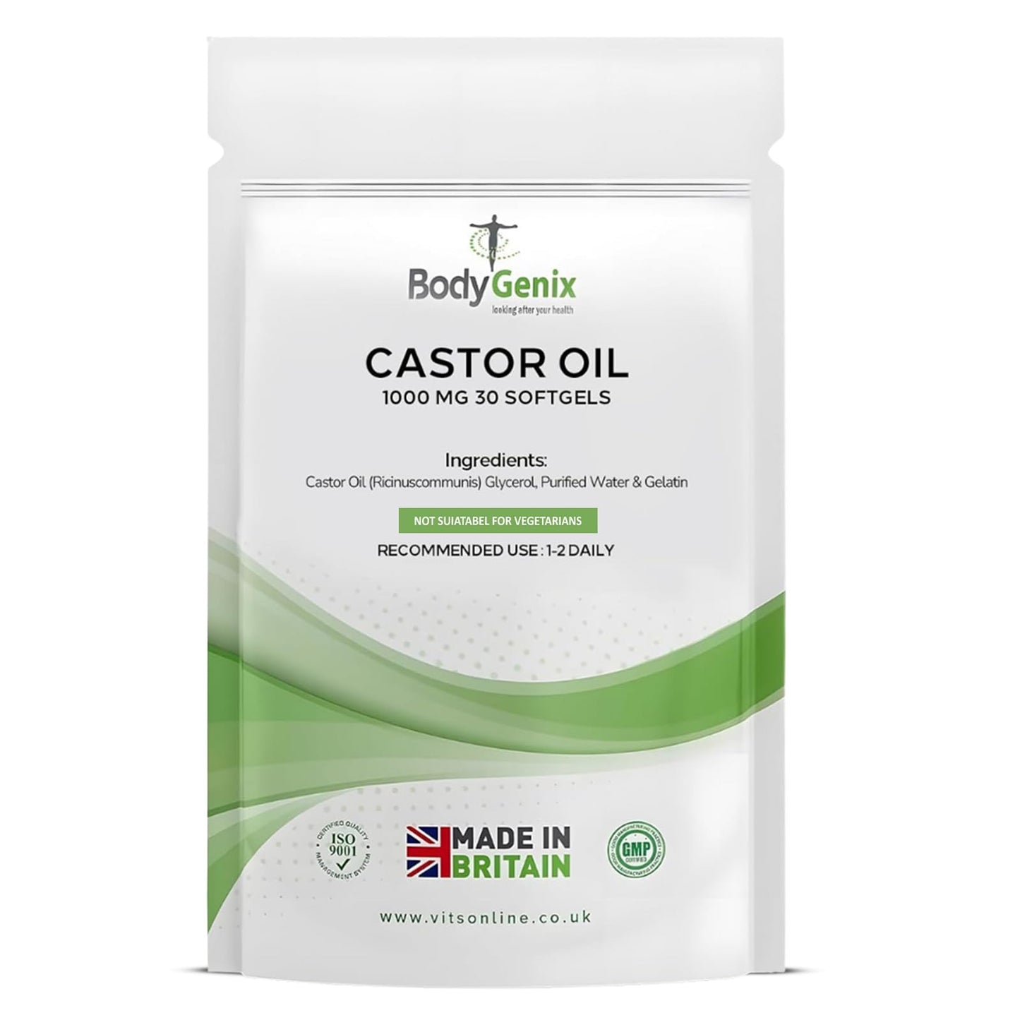 Bodygenix Castor Oil 1000mg Softgel - Supports Immune System Skin Hair Health Joint Wellness Relief Natural Health Supplement - 30 Softgels, 1 Month Supply