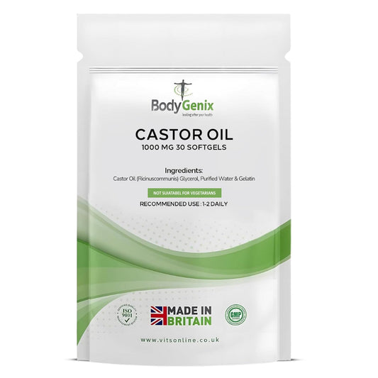 Bodygenix Castor Oil 1000mg Softgel - Supports Immune System Skin Hair Health Joint Wellness Relief Natural Health Supplement - 30 Softgels, 1 Month Supply