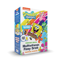 SPONGEBOB SQUAREPANTS SpongeBob SquarePants Multivitamin Fizzy Drink with 12 Essential Vitamins, Tropical Flavour, Vegan, No Added Sugar, for 2-7 Year Olds Pack of 10 Sachets