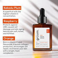 grüum 30ml Kakadu Plum with Vitamin C serum for face - 96% Naturally Derived Anti-ageing Face Serum for Women & Men - Made in The UK