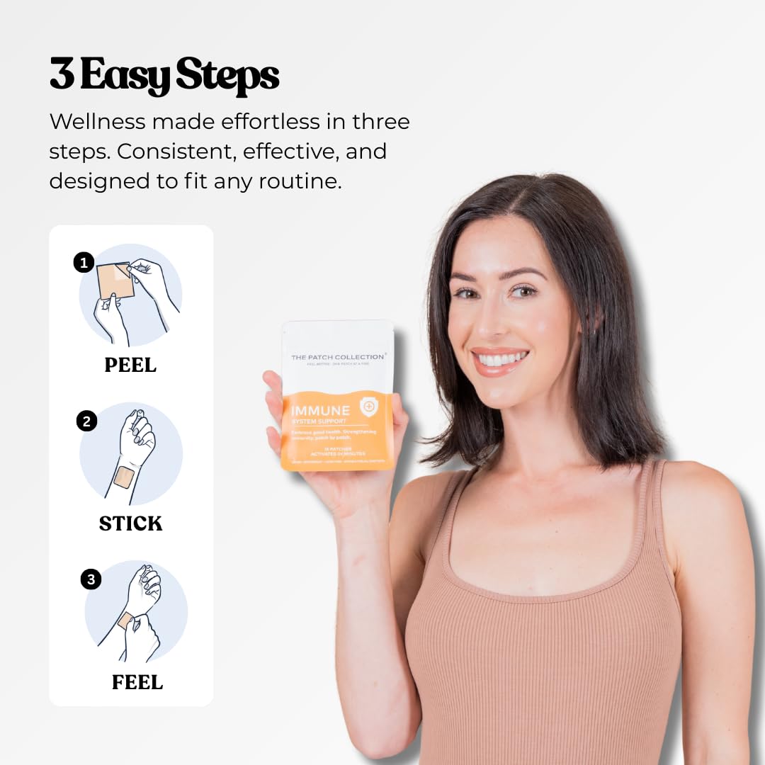 The Patch Collection® - High Strength Immune System Support Boost Patch | 6-in-1 Complex with Vitamin C, D, B12, Zinc, Turmeric, Elderberry, Ginkgo Biloba, Echinacea | Vegan & Latex Free (Pack of 15)