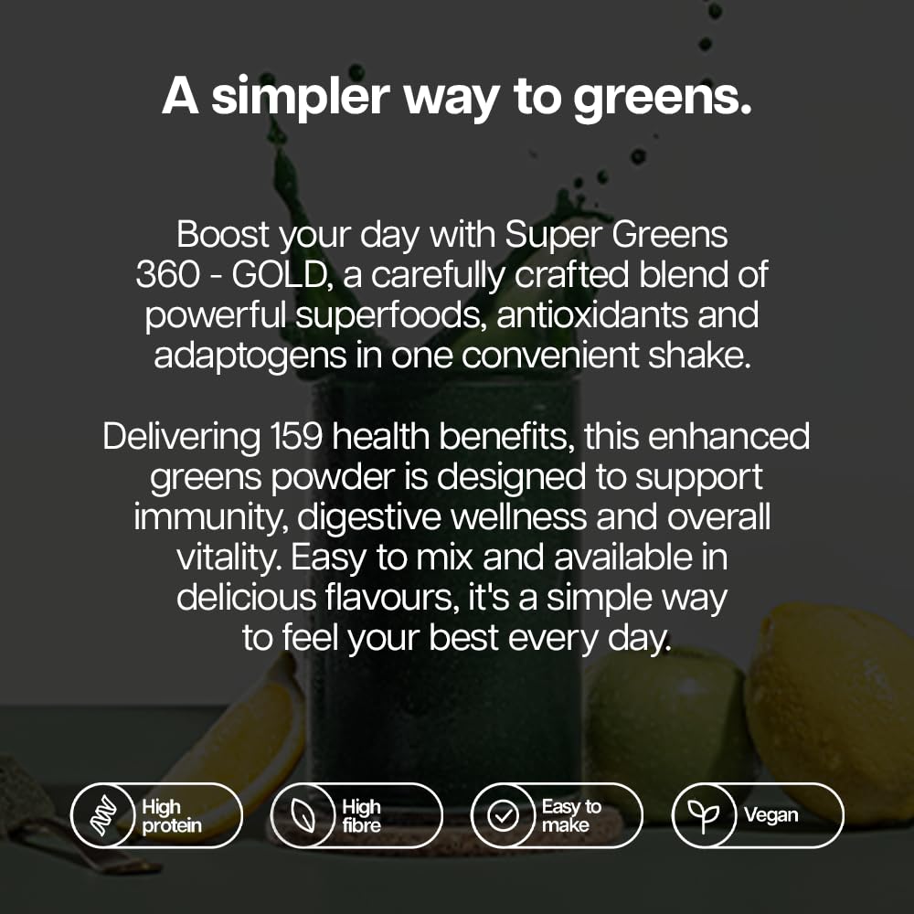 Protein Works | Super Greens 360 - Gold Innovation, Enhanced Greens Powder, 159 Health Benefits, Antioxidants, Superfoods, Adaptogens, Vegan, Tropical Punch, 20 Servings, 250g