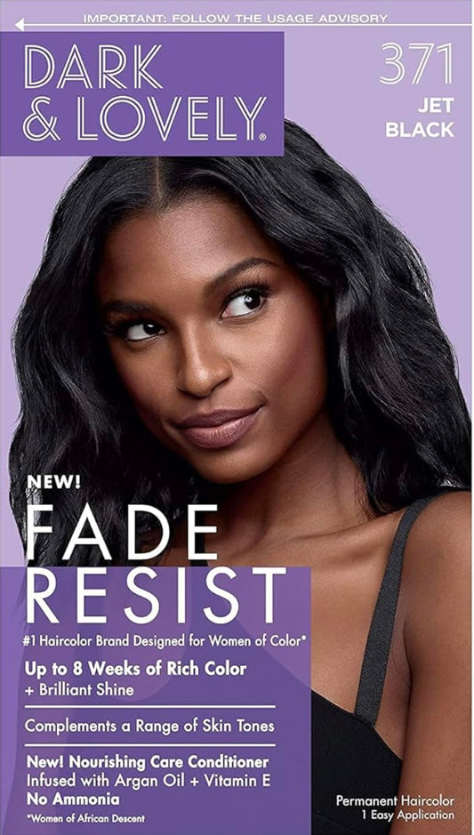 Dark and Lovely Jet Black 371 Fade Resist Permanent Hair Colour Hair Dye Up MURPHY'S HAIR AND BEAUTY