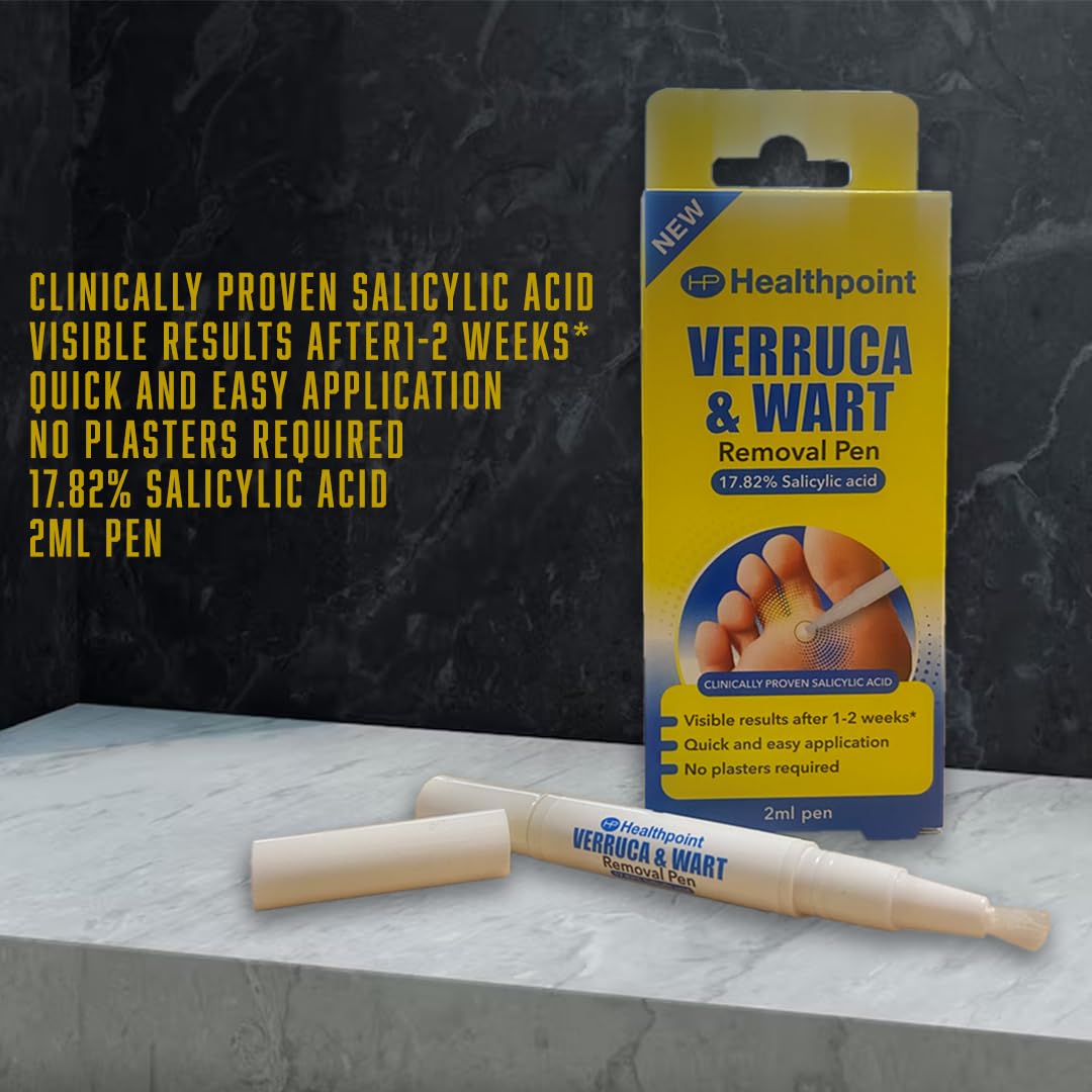 Healthpoint Verruca and Wart Removal Pen, Clinically Proven 2ml Gel, Precision Pen for Easy Targeted Application, Treats Corns and Calluses, for Hands and Feet, Prevents Further Infection