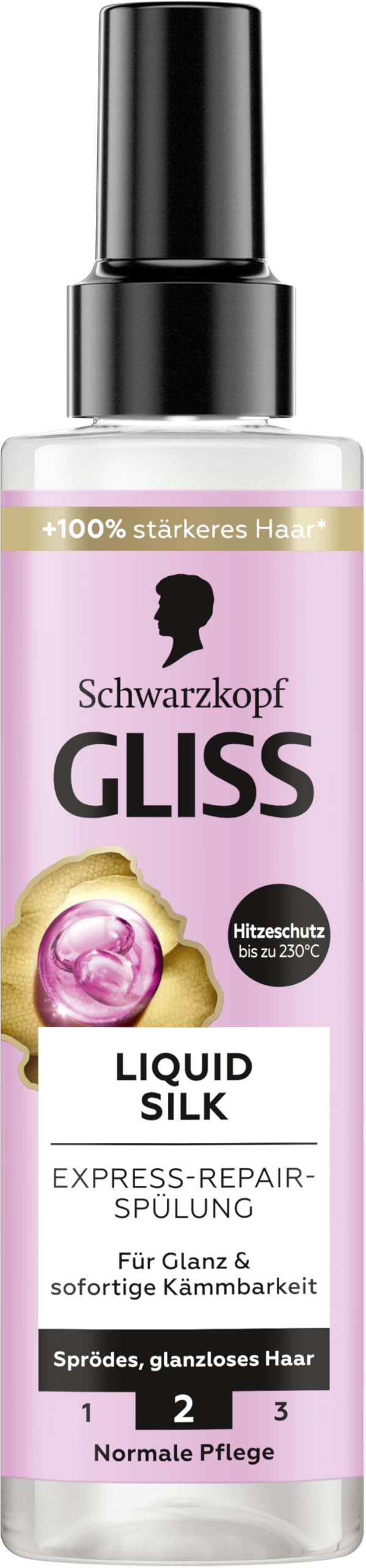 Gliss Kur Gliss Express Repair Conditioner Liquid Silk (200 ml), Conditioner for Exceptionally Soft Hair, Conditioner with Heat Protection up to 230 °C