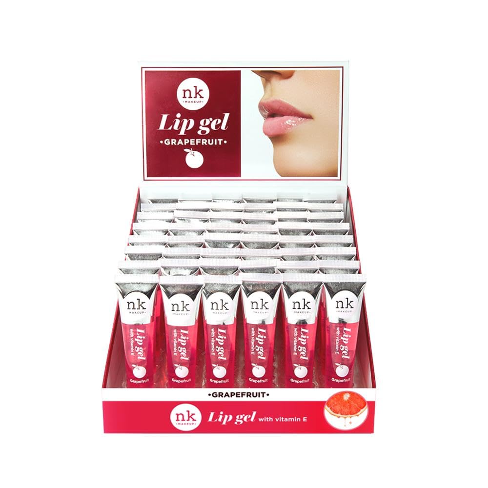 NK lip gloss gel 15ml Vitamin E, Shiny, Nourishes, Grape, Grapefruit, Strawberry and Cherry flavoured by Nicka K (Multi Pack Of 4).