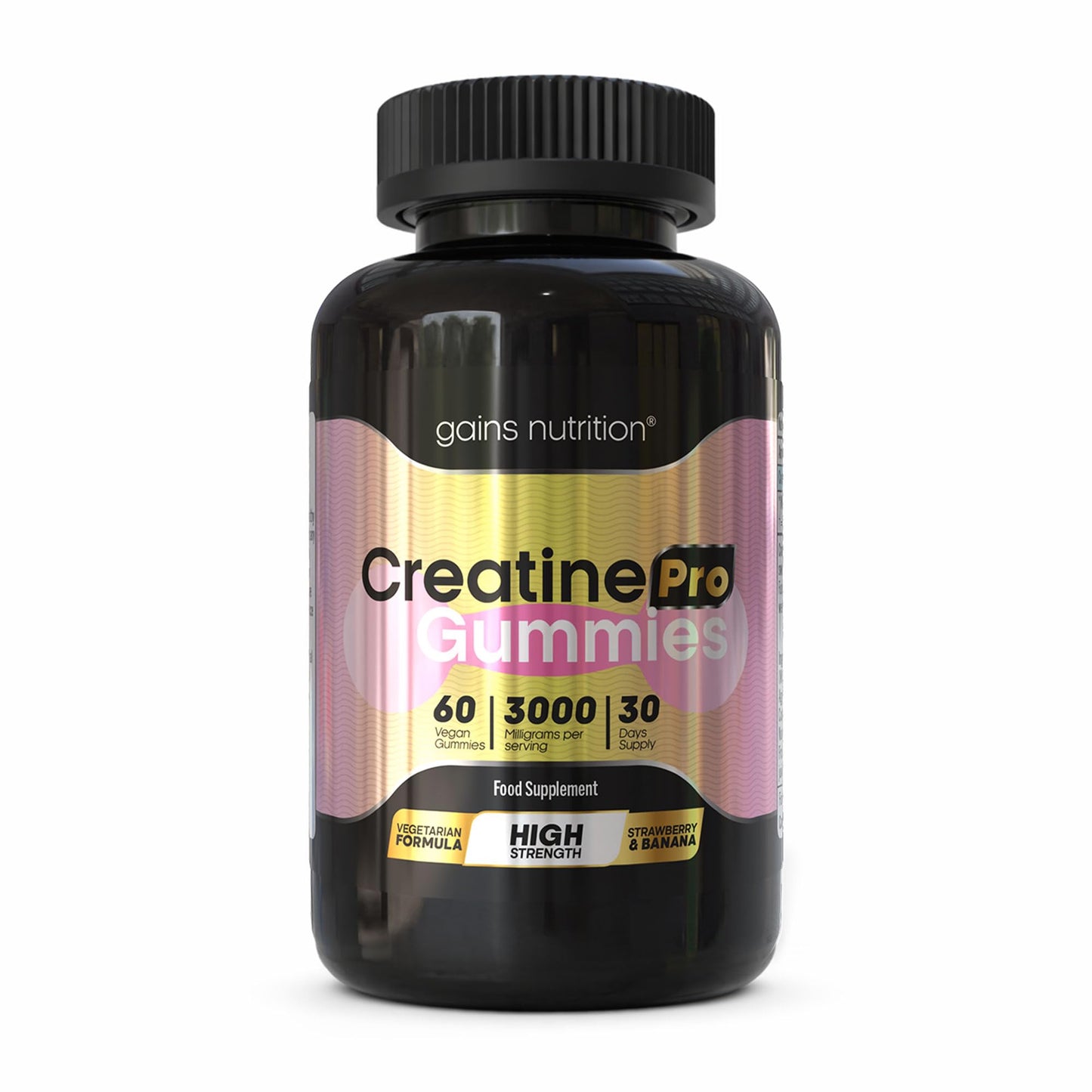 Gains Nutrition GN Creatine Pro Gummies | 60 Chewable Gummies for Men & Women - 3000mg Creatine-Monohydrate Per Serving | Strawberry & Banana Flavour, Non-GMO & Suitable for Vegans & Vegetarians