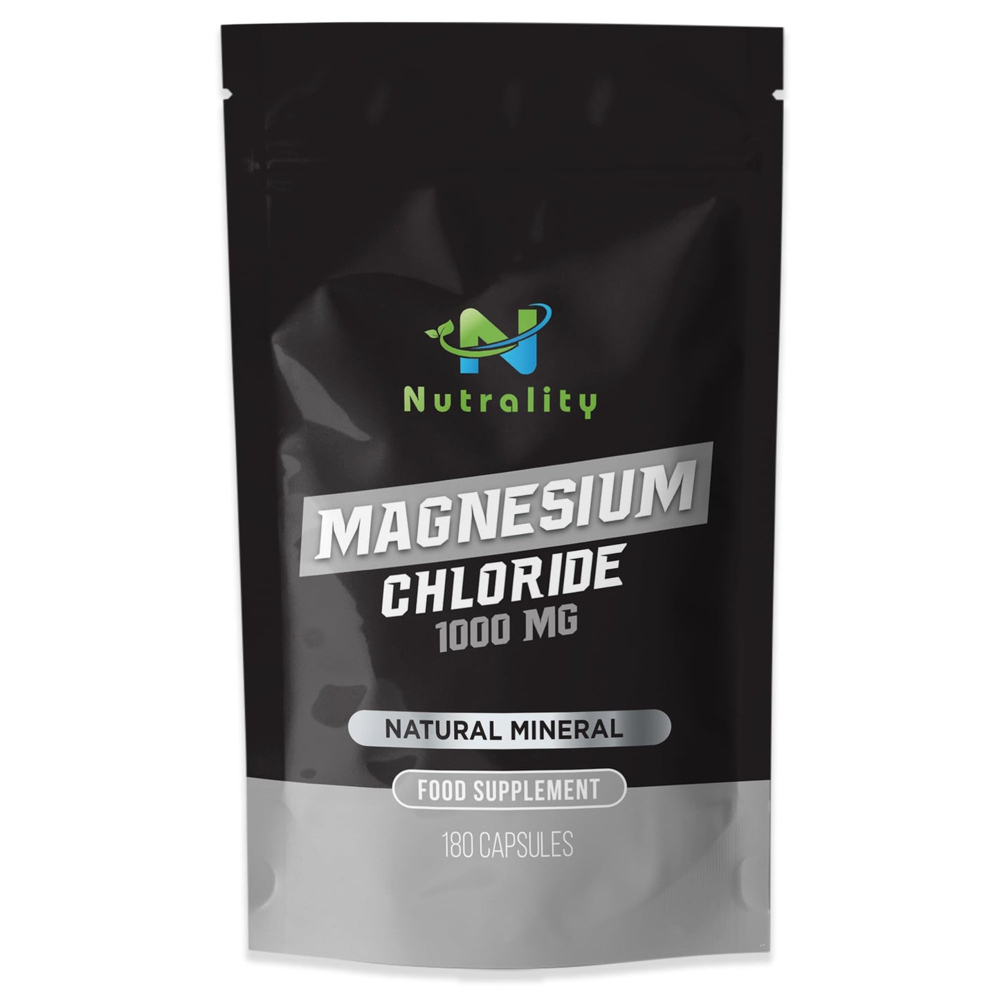 Nutrality Magnesium Chloride Supplement 1000mg | for Men & Women | for Sleep,Constipation, Digestion, Bone Health & Relaxation | Vegan | 180 Capsules