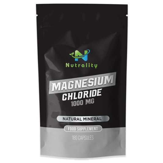 Nutrality Magnesium Chloride Supplement 1000mg | for Men & Women | for Sleep,Constipation, Digestion, Bone Health & Relaxation | Vegan | 180 Capsules