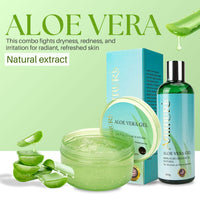 Ammuri Organic Aloe Vera Gel Set - 2 Pack: 300ml Bottle & Jar - 100% Pure Aloe for Skin & Hair Care - Non-Sticky & Fast Absorbing - Multi-Purpose Hydration