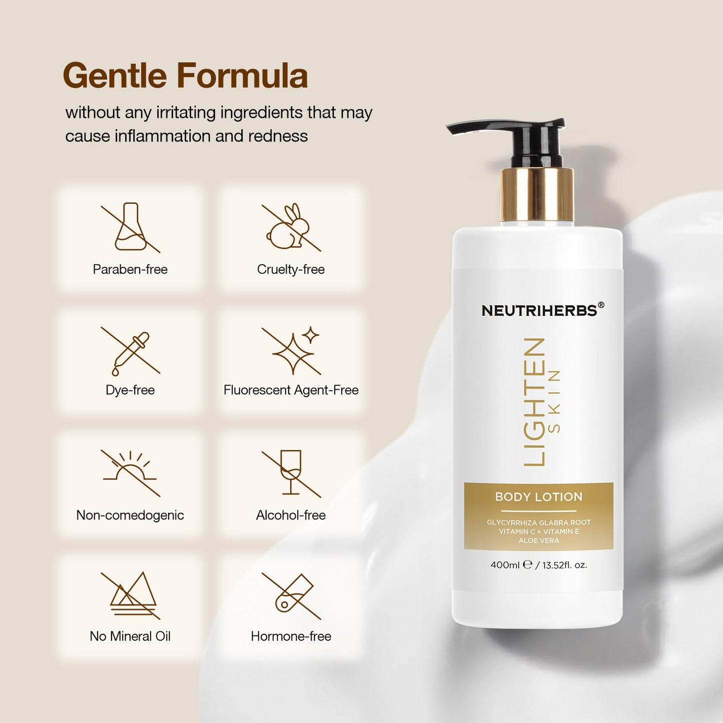 Neutriherbs Brightening Moisturiser BodyLotion, Dry Skin Body Moisturising Lotion-Glow & Hydrate Body Cream, Skin Lightening Cream Moisturiser for Men Women, Even Skin Tone Lotion-Licorice Root+Vit C