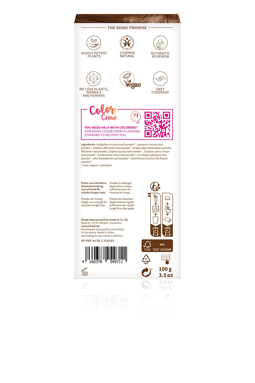 Khadi Natural Products Khadi Plant Hair Dye Medium Brown 100 g