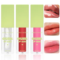 Leogony 3PCS Fat Oil Lip Gloss, Long Lasting Moisturizing Fat Oil Lip Gloss, Glitter Plumping Fat Lip Oil Set