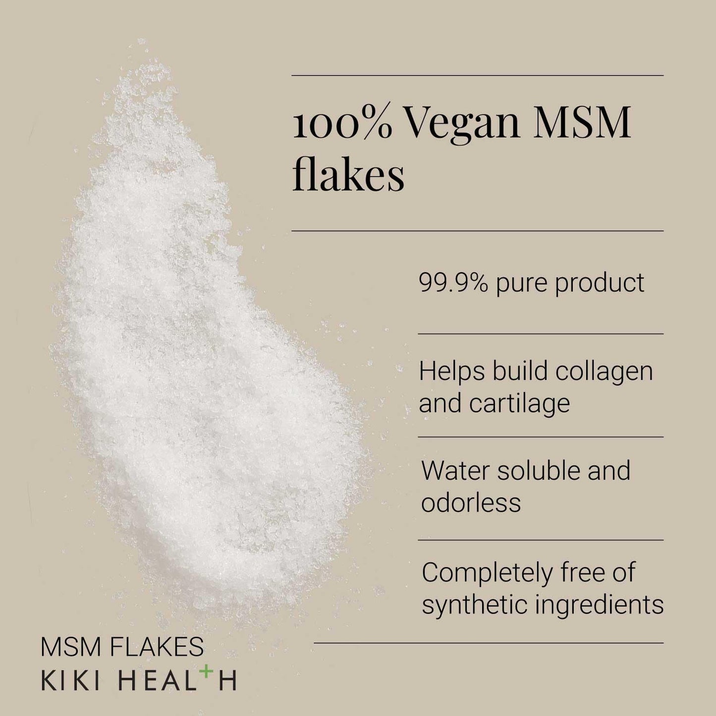KIKI HEALTH KIKI Health Natural MSM Flakes Minerals Supplements - Pure Natural Sulphur for Joints, Skin, Hair & Nails - Gluten-Free & Allergen-Free MSM Supplements - No Additives Easy Formulation 200g