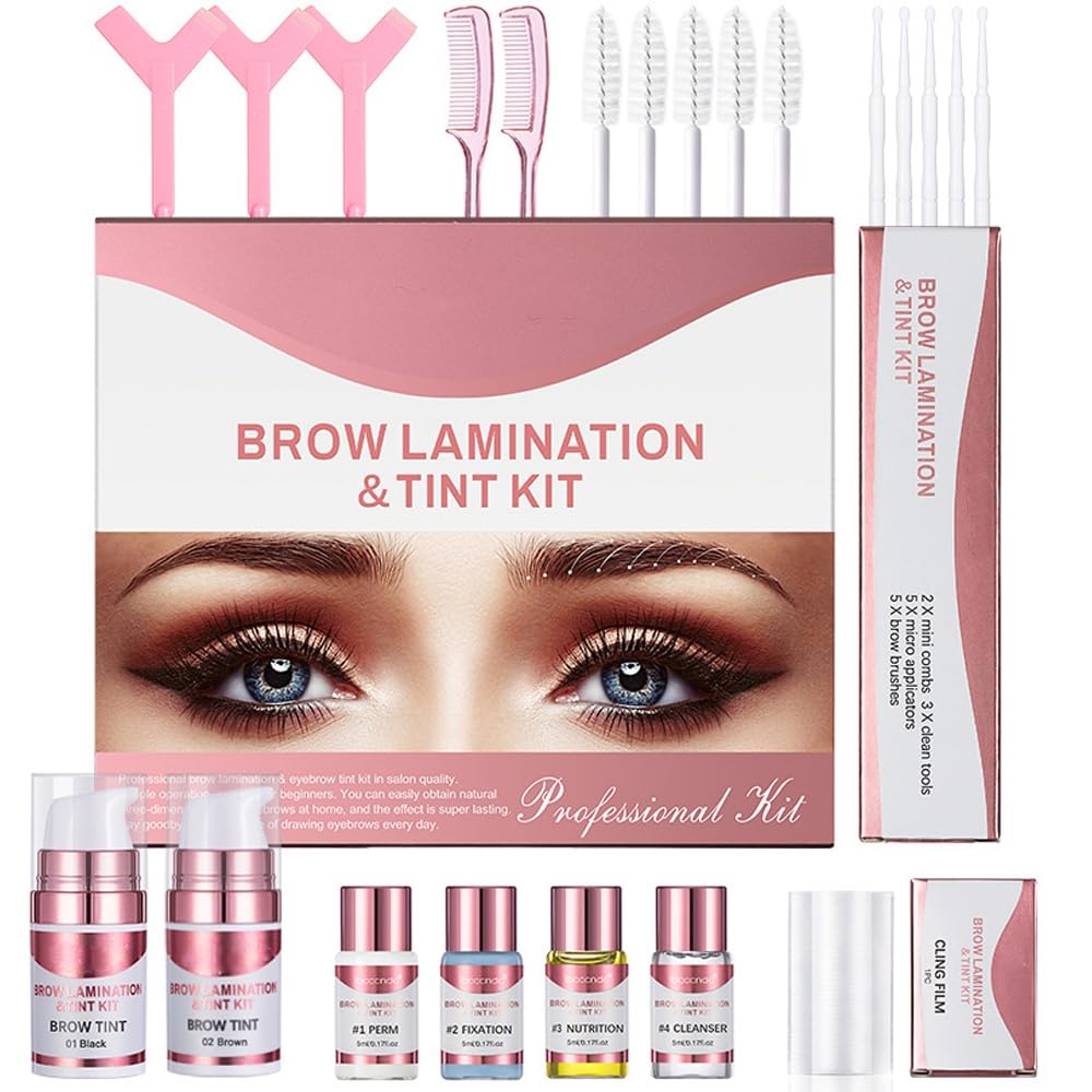 SONGQEE Upgrade Brow Lamination Tint Kit - Eyebrow Lamination Kit with Black & Brown Color Eyebrow Dye, Eyebrow Perm Kit & Eyebrow Lift Kit for Fuller and Thicker Brow, Long Lasting for 6-8 Weeks