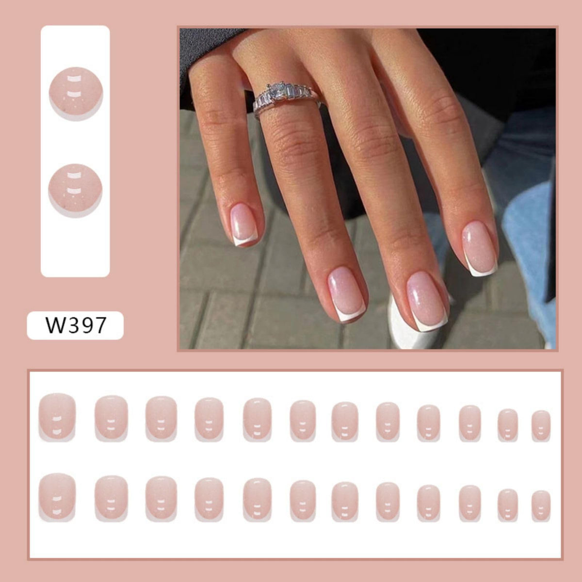 HERBINSOLS French Tip Nails - 24Pcs White French Tips Short Square False Nails - Full Cover Glue on Nails - Reusable - DIY Manicure at Home
