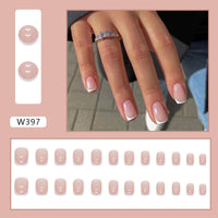 HERBINSOLS French Tip Nails - 24Pcs White French Tips Short Square False Nails - Full Cover Glue on Nails - Reusable - DIY Manicure at Home