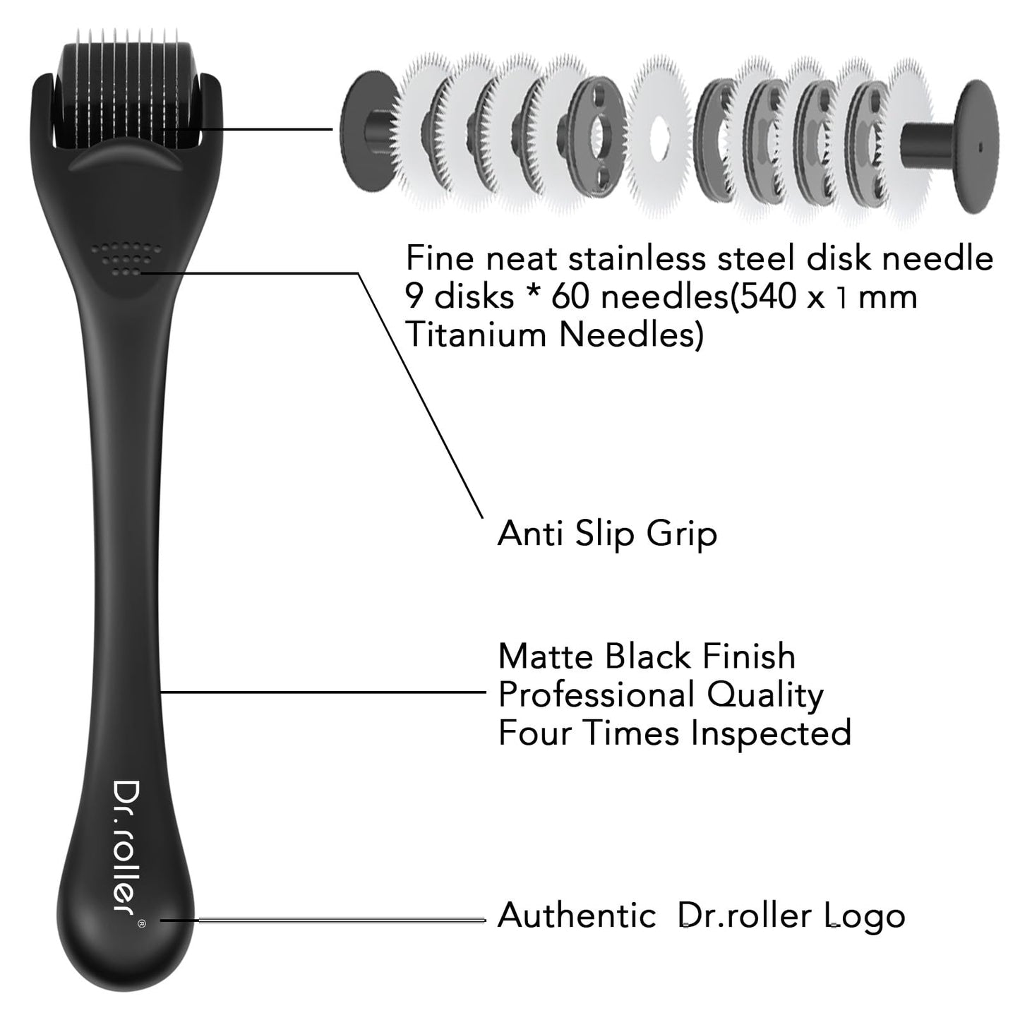 Dr.roller Microneedling Roller, Derma Roller Hair Growth Women, 540 1mm Titanium Beard Roller for Men, Beard Growth Roller, Dermaroller for Stimulate Beard and Hair Growth
