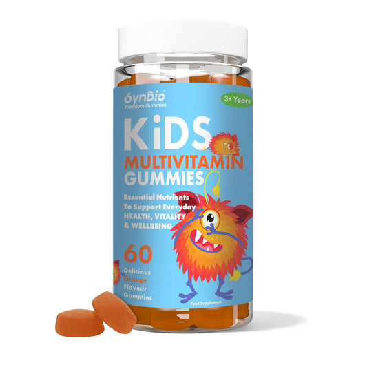 SynBio Kids Multivitamin Gummies | Daily Vitamins for Children Aged 3-12 | with Vitamin C, D, Zinc & More | Gelatin Free, Vegetarian, Halal & Kosher | 60 Tasty Orange Flavour Gummies