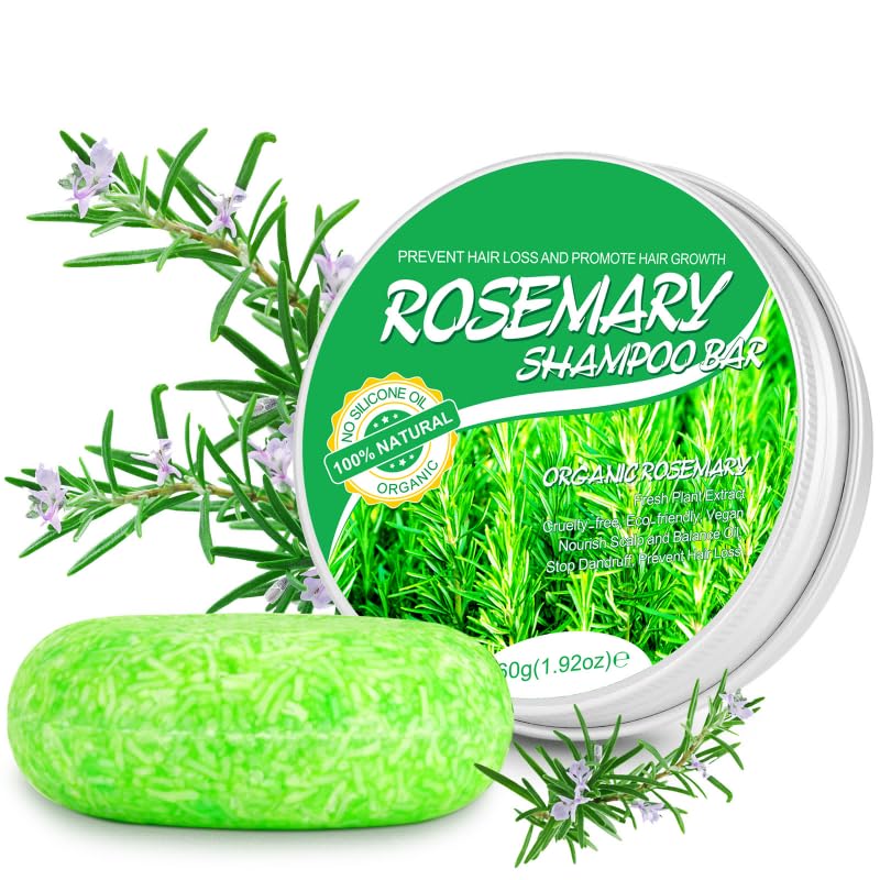 HXTMKT Solid Shampoo Rosemary, Organic Hair Soap Shampoo for Hair Growth Volume, Rosemary Shampoo Bar for Oily Hair & Dry Hair, Dry Scalp, Naturally Handmade 1 Bar of 60 g