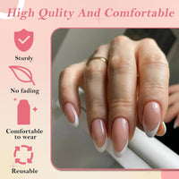 EONFAVE Almond False Nails - 30Pcs French Tip False Nails Oval - Nude Natural French Style Almond Press on nails - Medium Length Glossy Full Cover Glue on Nails - Removable Nail DIY Nail Art
