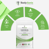 Bodygenix Castor Oil 1000mg Softgel - Supports Immune System Skin Hair Health Joint Wellness Relief Natural Health Supplement - 30 Softgels, 1 Month Supply