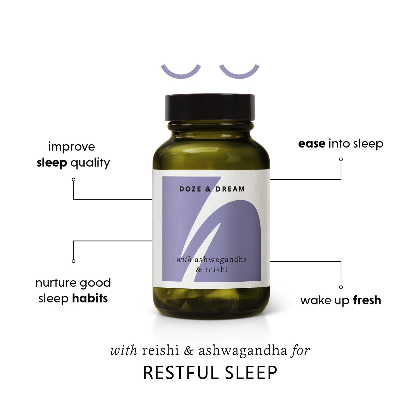 The Herbtender Doze & Dream - Natural Sleep Support, Reishi, Ashwagandha, Chamomile Blend, Get Better Sleep, Vegan, Organic Ingredients, 60 Capsules