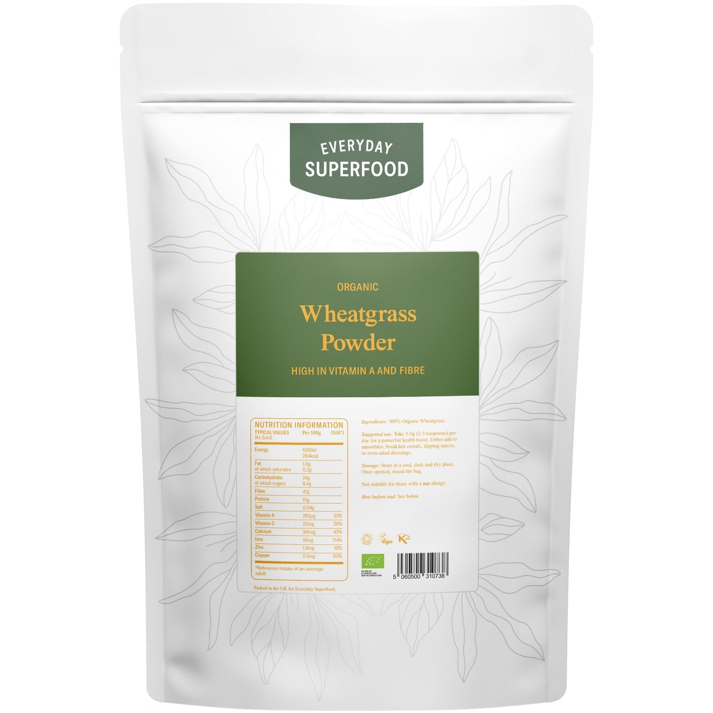 Everyday Superfood Organic Wheatgrass Powder 200g | High-Grade EU Grown Wheat Grass | Green Juice Powder