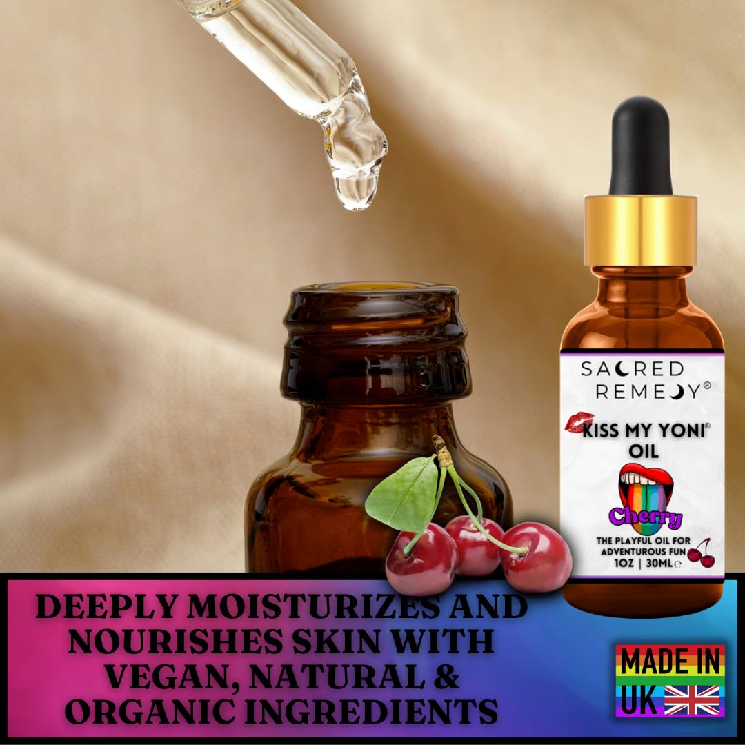 Kiss My Yoni Oil CHERRY Premium Body Lotion Rub. Non-Sticky, 30ml, Massage Oil. Vegan, Natural, Organic, Non-Toxic.
