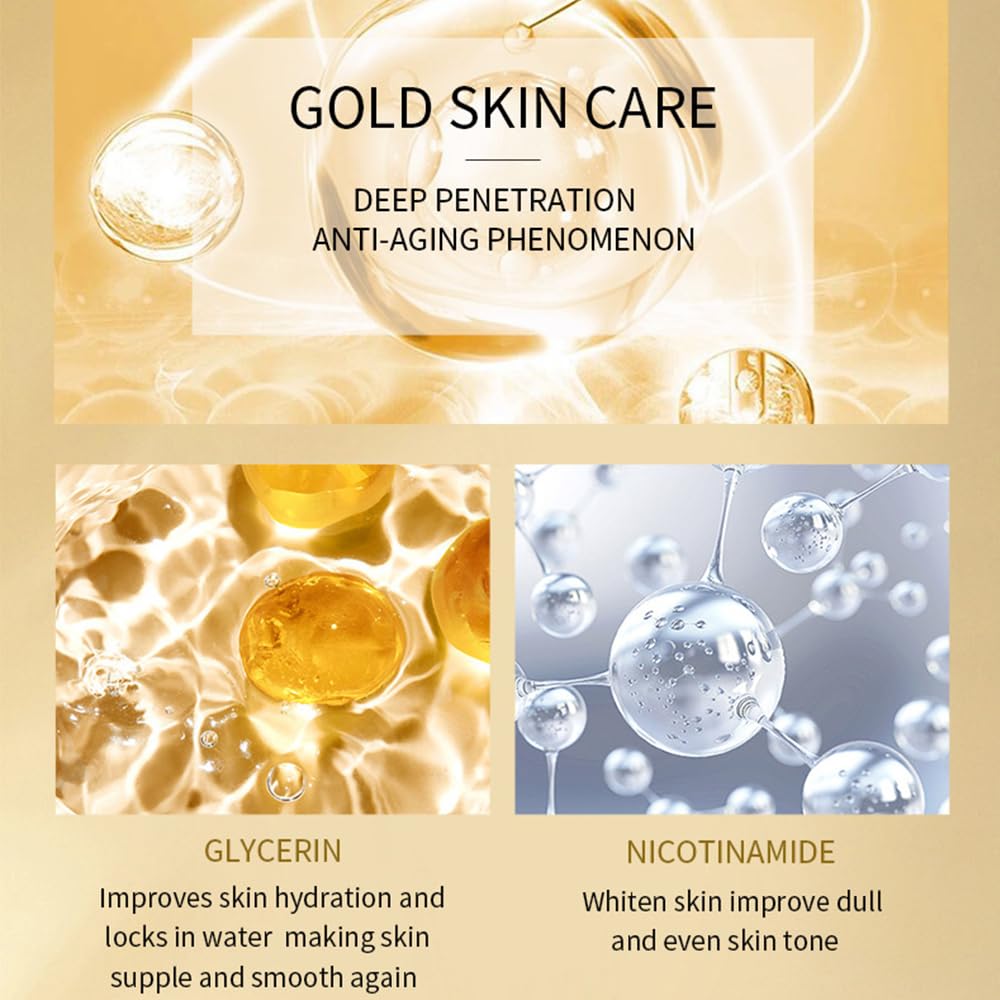 KlsyChry 24k Gold Serum for Face, Skin Moisturizing Anti-Aging Anti-Redness Acne Treatment Essence Cream for Dark Spots & Fine Lines, Skin Care Gold Essence Nicotinamide Serum (30ml)