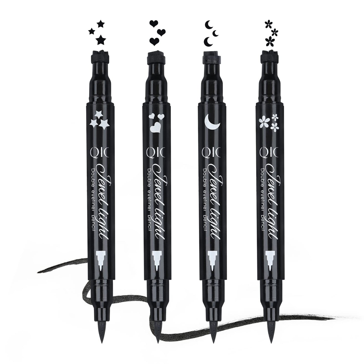 Yuccer Star Heart Eyeliner Stamp Waterproof Liquid Eyeliner Pen Black Long Lasting Double Ended Eyeliner Pencil Make Up Eye Liner (Star+Moon+Heart+Flower)