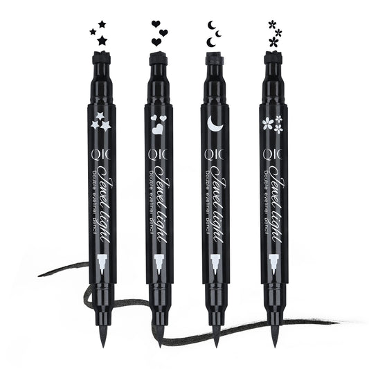 Yuccer Star Heart Eyeliner Stamp Waterproof Liquid Eyeliner Pen Black Long Lasting Double Ended Eyeliner Pencil Make Up Eye Liner (Star+Moon+Heart+Flower)