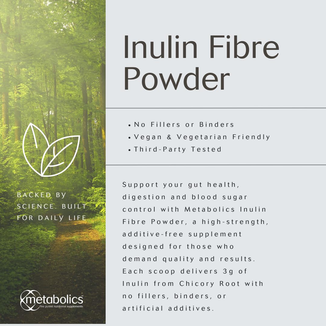 Metabolics Inulin Fibre Powder- 150g Pot- from Chicory Root with No Added Ingredients Made in The UK