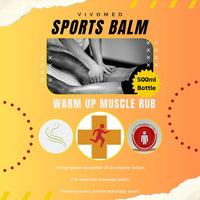 Vivomed Sports Massage Balm – Warming Muscle Heat Up Rub for Pre-Exercise Relief & Recovery | Arnica & Helianthus Oil Lotion | 500ml Warm Up Cream for Joint Pain, Muscle Aches, Injury Prevention