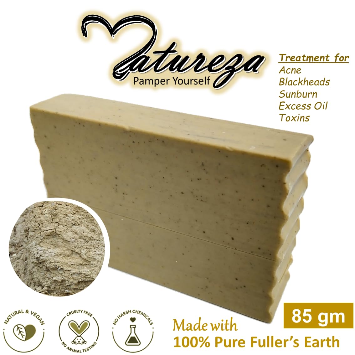 Natureza Organic Bentonite Clay soap Deep Cleansing Mineral Soap Anti bacterial scrub bar 90g