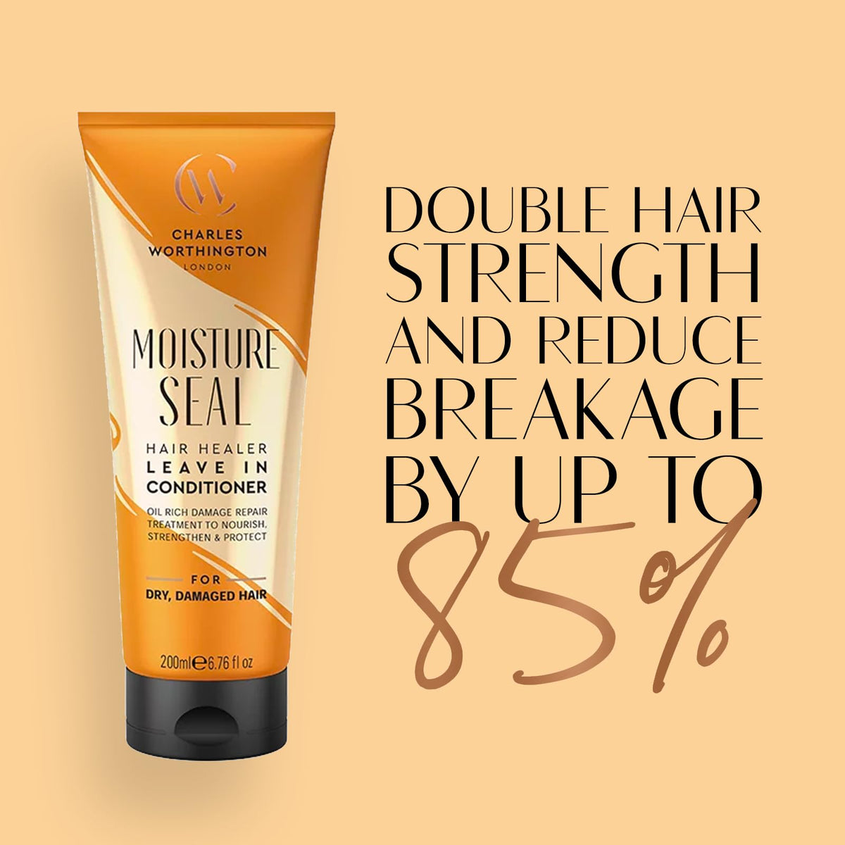 Charles Worthington Moisture Seal Hair Healer Leave-In Conditioner, Dry and Frizzy Hair, No Rinsing Treatment for Smoother Hair, 200 ml
