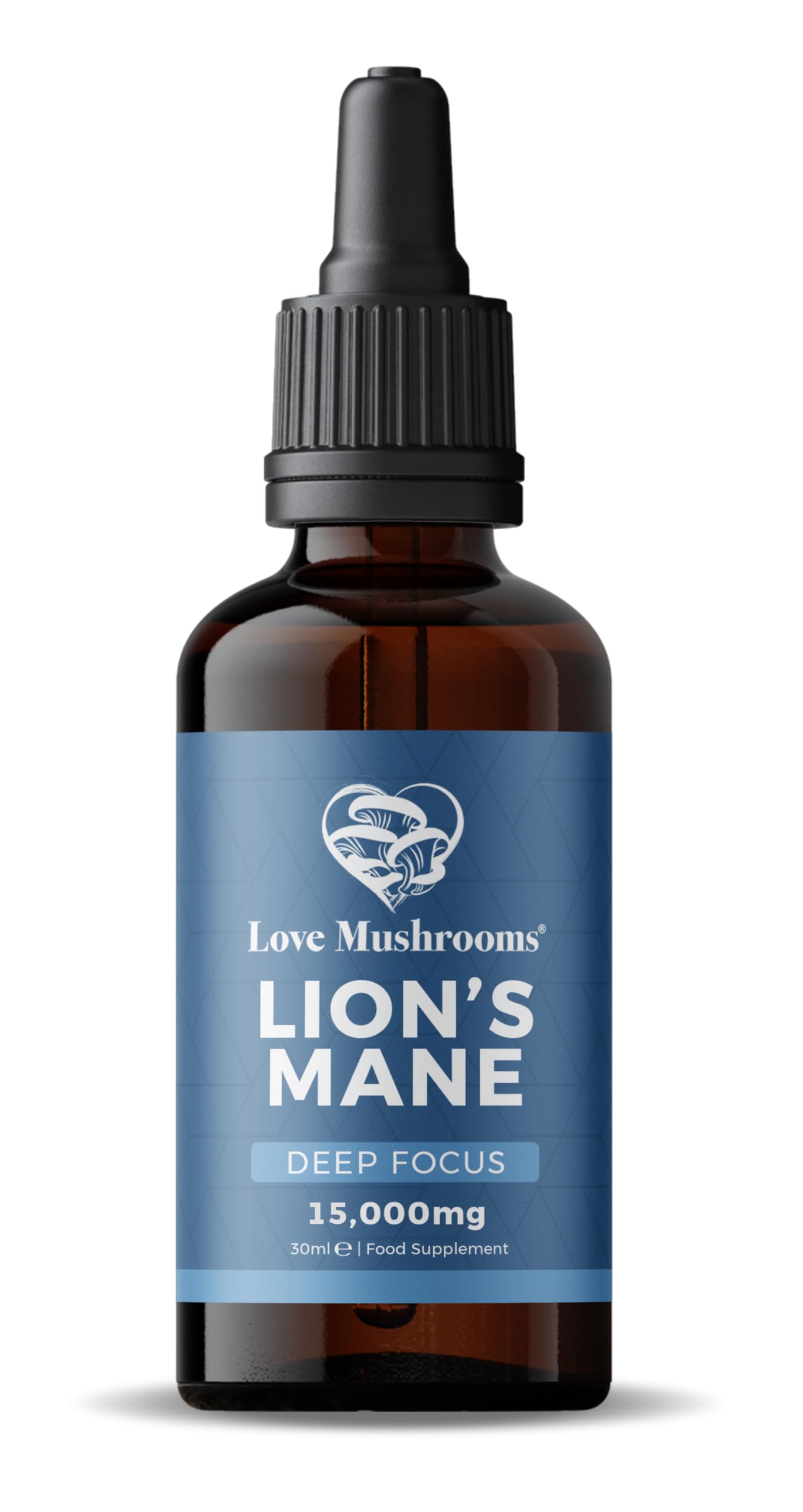 Love Mushrooms Lions Mane Mushroom Supplement, 15,000mg Tincture 30ml, Liquid Drops to Support Focus & Memory, Vegan, Made in The UK