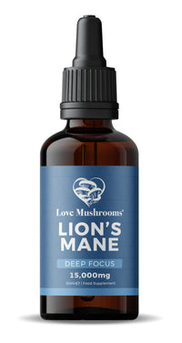 Love Mushrooms Lions Mane Mushroom Supplement, 15,000mg Tincture 30ml, Liquid Drops to Support Focus & Memory, Vegan, Made in The UK
