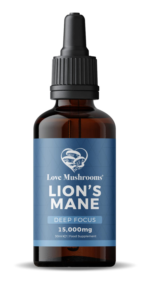 Love Mushrooms Lions Mane Mushroom Supplement, 15,000mg Tincture 30ml, Liquid Drops to Support Focus & Memory, Vegan, Made in The UK