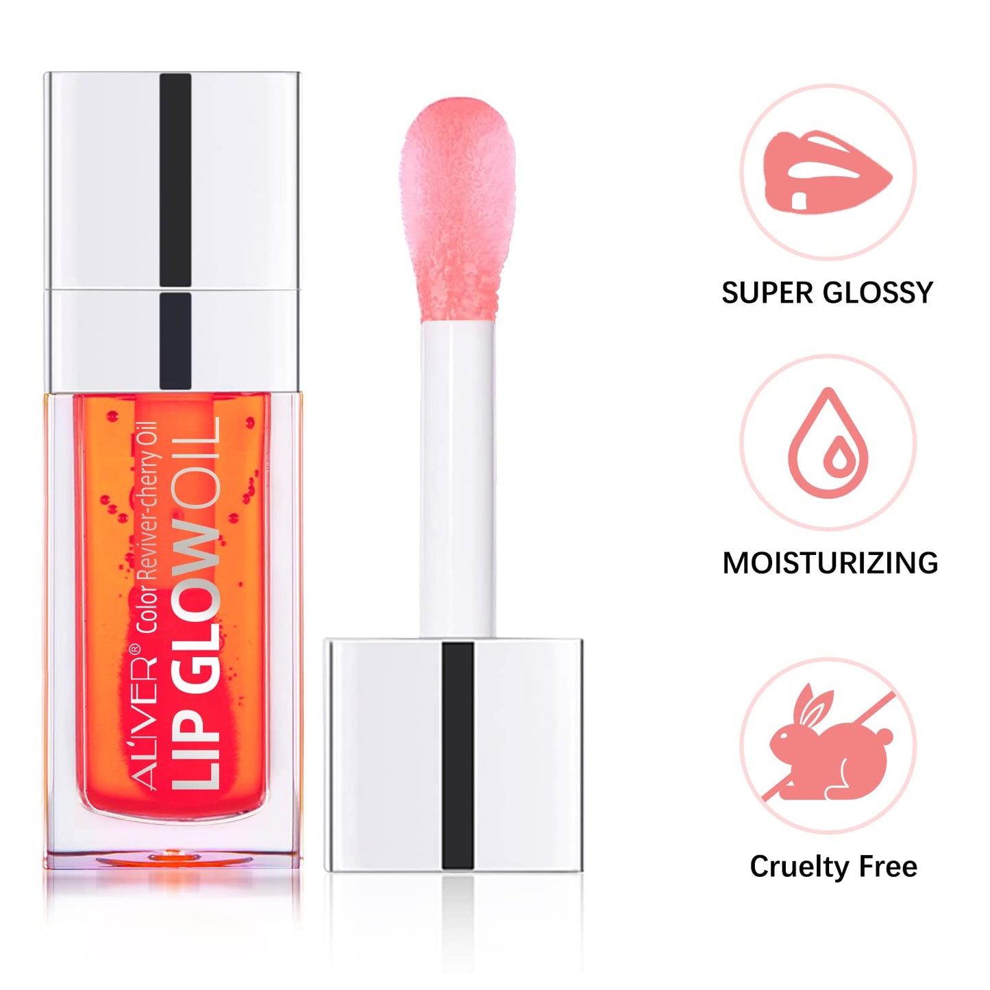 Uocasi Plumping Lip Oil, Hydrating Lip Gloss Tinted Lip Balm Transparent Lip Care, Big Brush Head Glitter Shine, Long Lasting Nourishing Non-sticky Fresh Texture (#2 Coral), 1 count