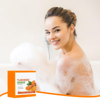 2 PCS Turmeric Soap Tumeric Soap Acne Dark Spot Smooth Skin Turmeric Soap Bar with Foaming Net Suitable for Face and Body Anti-Freckles Moisturizing Eliminating Fine Lines