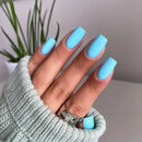SXVME Matte Blue False Nails Short Medium Square, Gel Press on Nails Coffin Medium Fake Nails Set Solid Color Acrylic Nail Natural Fit Reusable Stick on Nail for Women Daily Wear, in 24 Pcs